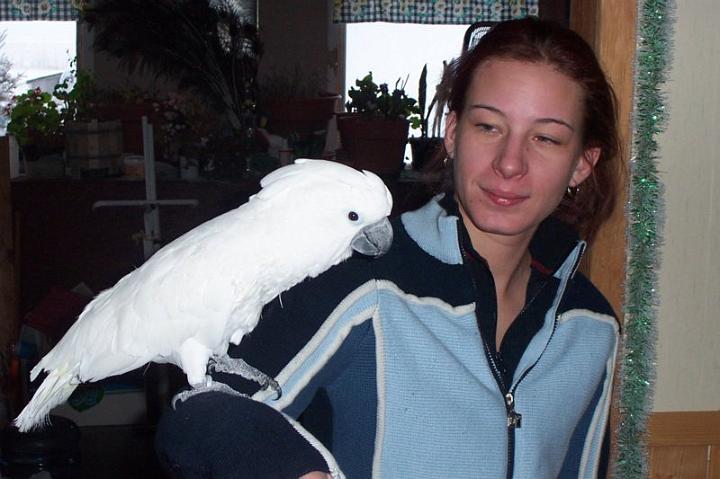 jeanette.jpg - My niece Jeanette with mom's bird Alex.