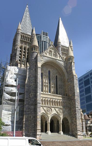 IMG_2979-Comp.jpg - St  John's Catherderal in downtown Brisbane.  They are just finishing a major update as you can see by the scaffolding on the left.